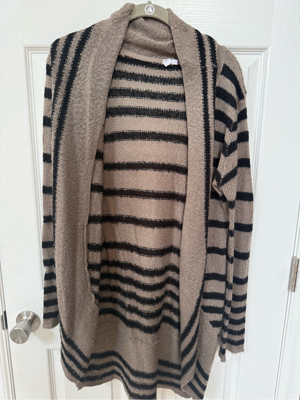 MTLA Taupe and Black Striped Open Cardigan